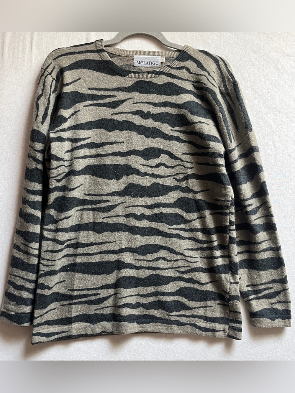 Vintage Melange Lambswool Angora Crewneck Sweater Size S Tiger Stripe